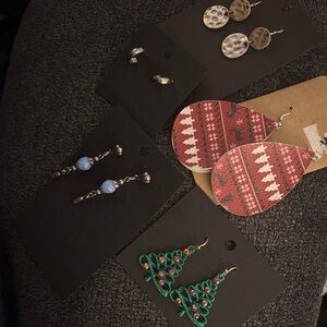 Christmas Tree Earrings and another pair of Christmas earrings, 3 other pairs